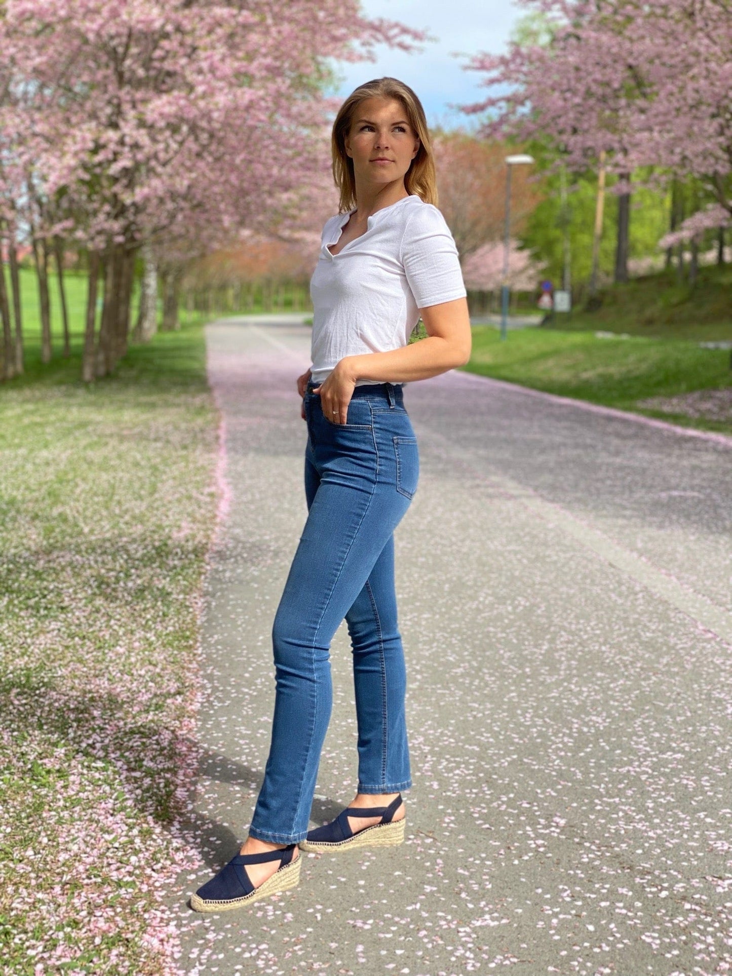 Sapatos Bukser High waist straight, Stoneblue