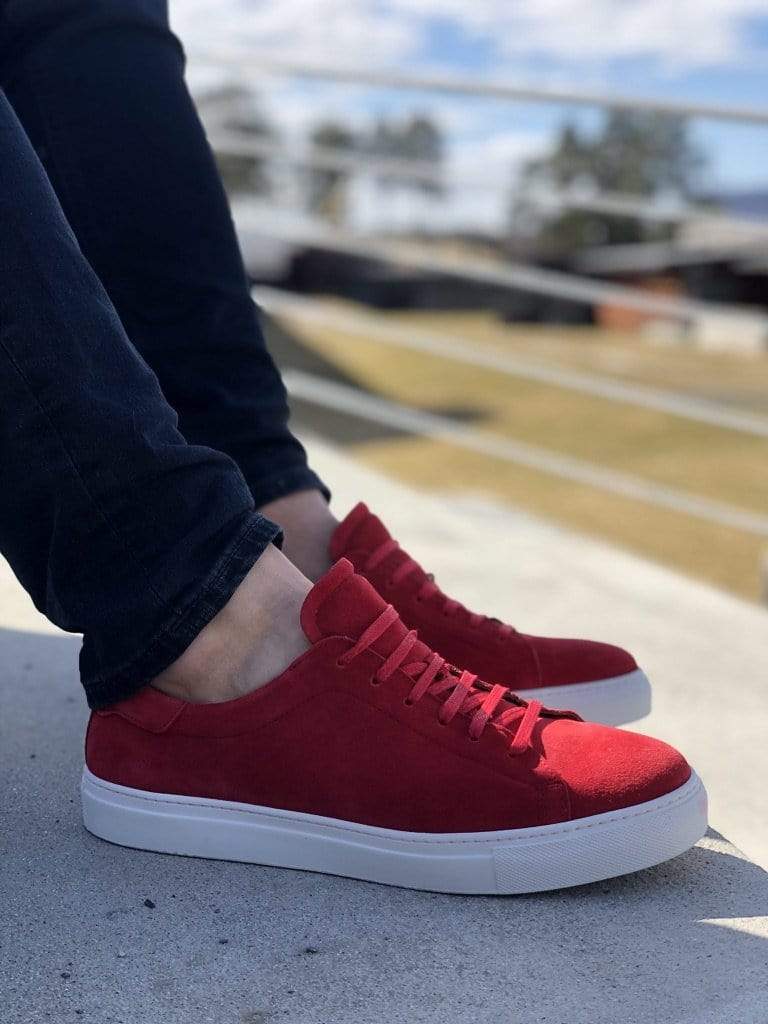 Red hot sale suede sneakers