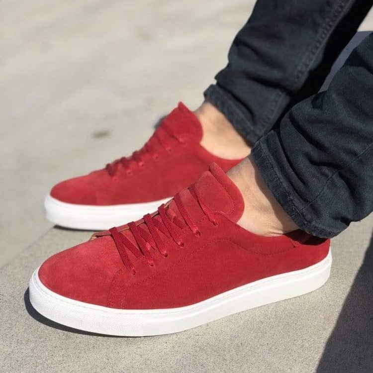 Red suede sneakers on sale mens